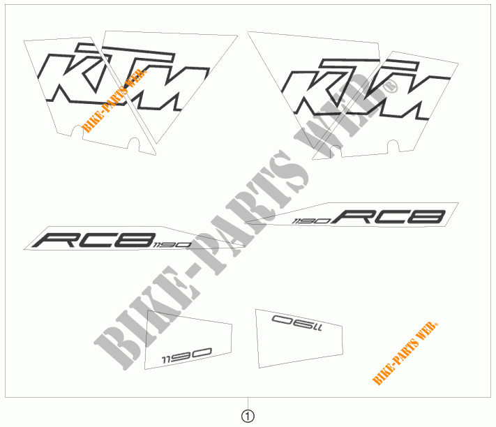 STICKERS voor KTM 1190 RC8 ORANGE 2010