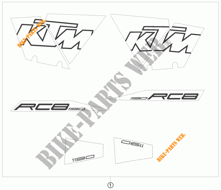 STICKERS voor KTM 1190 RC8 BLACK 2009