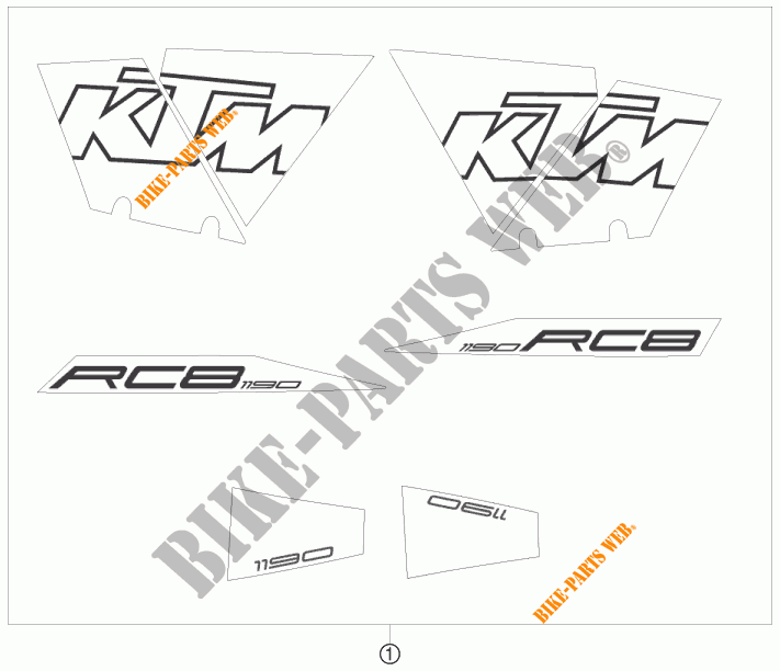 STICKERS voor KTM 1190 RC8 ORANGE 2009