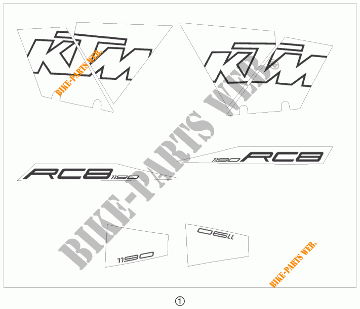 STICKERS voor KTM 1190 RC8 ORANGE 2008