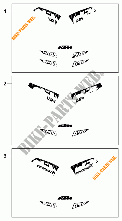 STICKERS voor KTM 640 LC4-E SILVER 2001