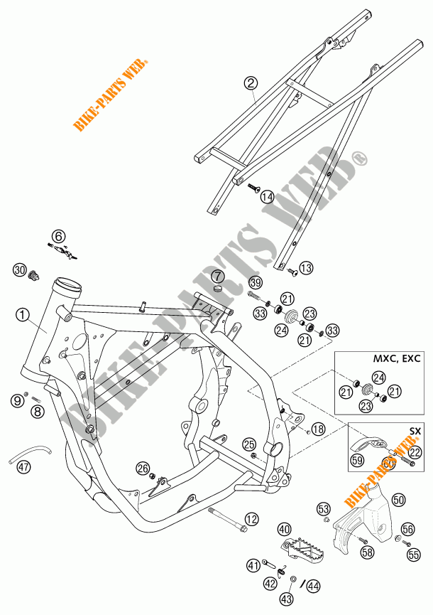 FRAME voor KTM 250 EXC-F RACING 2002