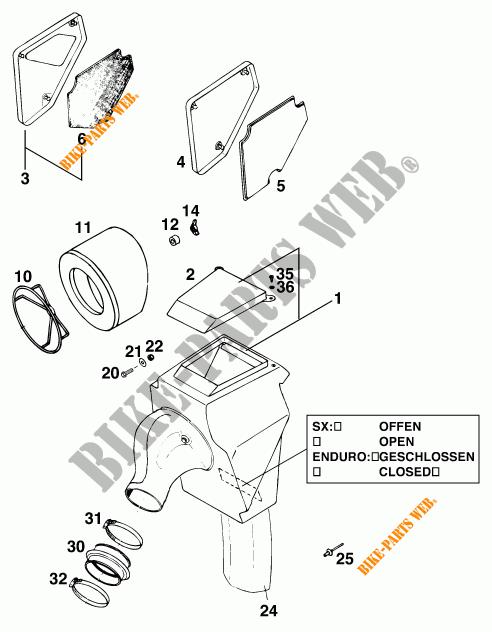 LUCHTFILTER voor KTM 125 EXC MARZOCCHI/OHLINS 1996