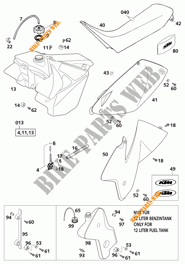 TANK / ZADEL voor KTM 125 EXC 2001