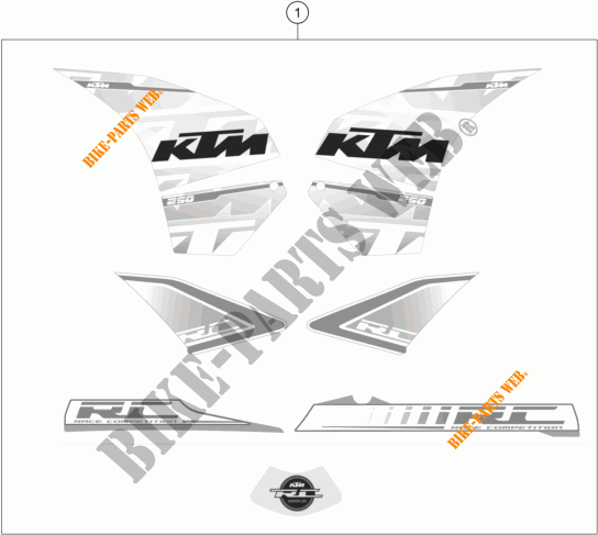 STICKERS voor KTM RC 250 WHITE ABS 2015