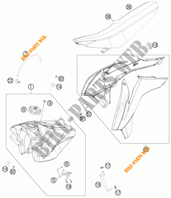 TANK / ZADEL voor KTM 125 SX 2014