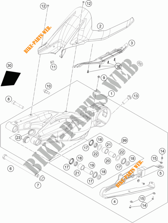 ACHTERBRUG voor KTM 1290 SUPER DUKE R WHITE 2017