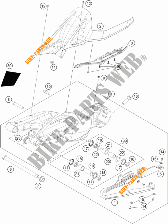 ACHTERBRUG voor KTM 1290 SUPER DUKE R WHITE 2017