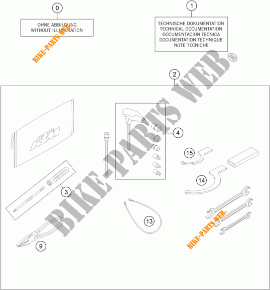 GEREEDSCHAPSET / HANDBOEK / OPTIES voor KTM 1290 SUPER DUKE R BLACK 2017