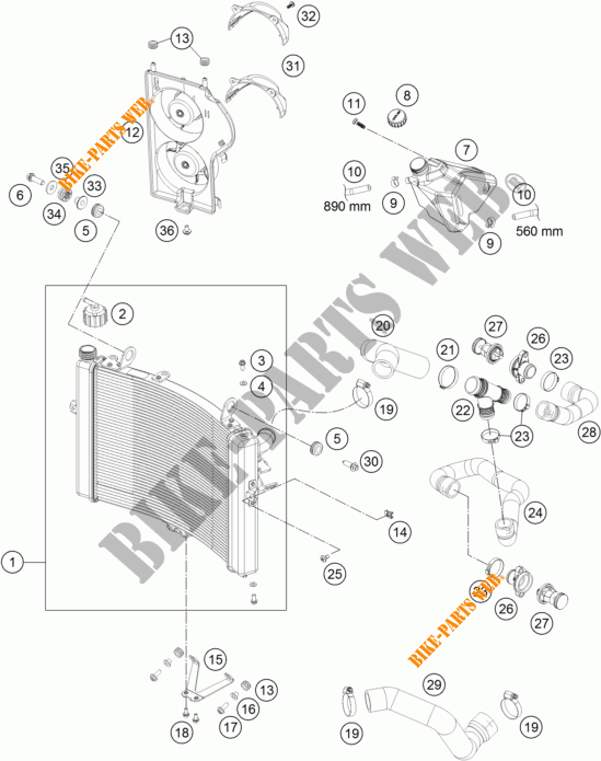 KOELSYSTEEM voor KTM 1290 SUPER DUKE R ORANGE ABS 2016