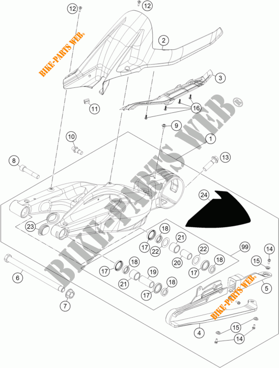 ACHTERBRUG voor KTM 1290 SUPER DUKE R BLACK ABS 2016