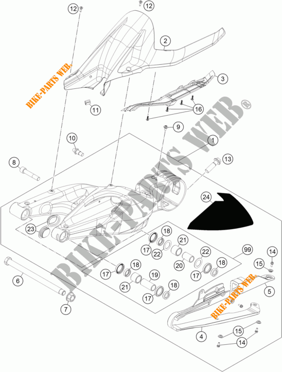 ACHTERBRUG voor KTM 1290 SUPER DUKE R ORANGE ABS 2016