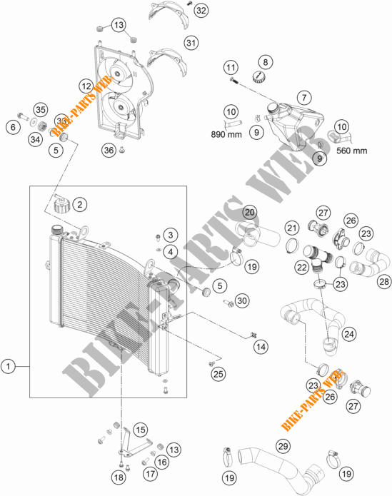 KOELSYSTEEM voor KTM 1290 SUPER DUKE R ORANGE ABS 2016
