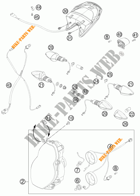KOPLAMP / ACHTERLICHT voor KTM 990 SUPER DUKE R 2011