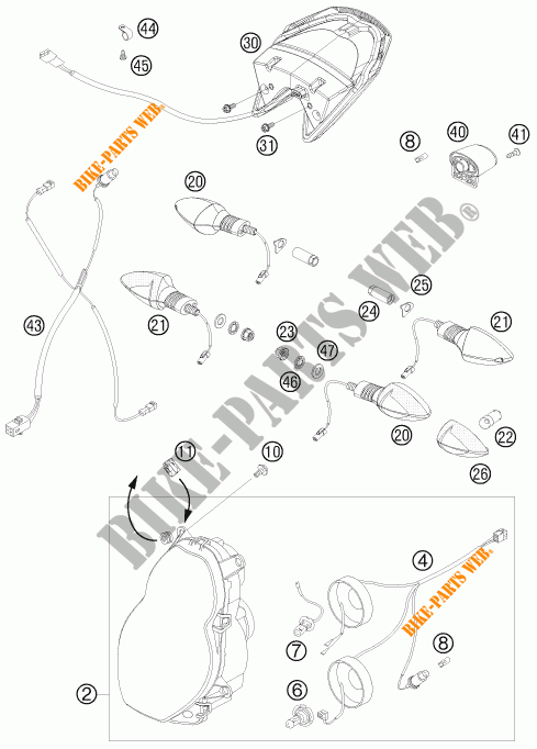 KOPLAMP / ACHTERLICHT voor KTM 990 SUPER DUKE R 2009