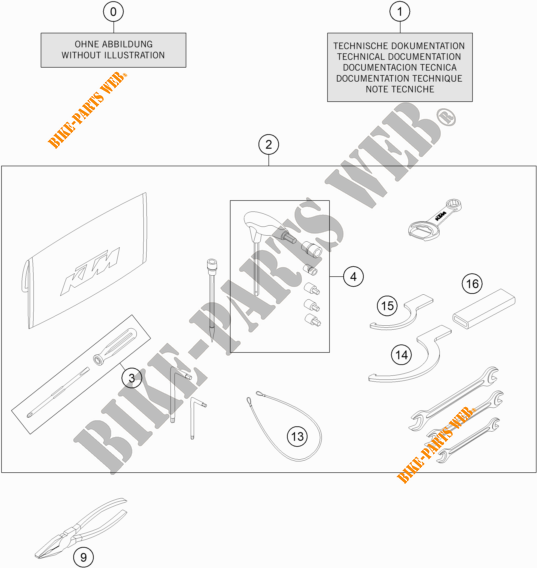 GEREEDSCHAPSET / HANDBOEK / OPTIES voor KTM 1290 SUPER DUKE GT BLACK 2020