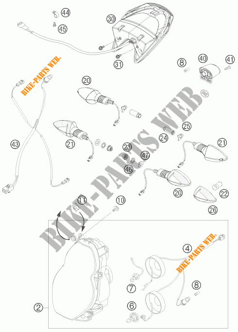 KOPLAMP / ACHTERLICHT voor KTM 990 SUPER DUKE R 2007