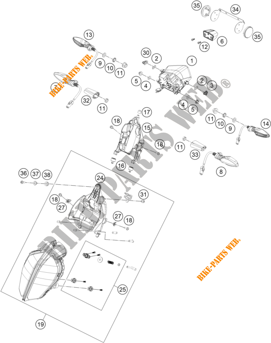 KOPLAMP / ACHTERLICHT voor KTM 390 DUKE WHITE - B.D. 2020