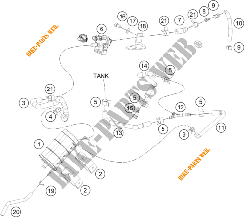EVAPORATIVE CANISTER voor KTM 390 DUKE ORANGE - CKD 2020