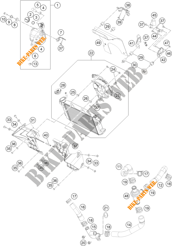 KOELSYSTEEM voor KTM 390 DUKE ORANGE - CKD 2020