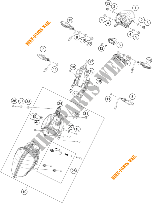 KOPLAMP / ACHTERLICHT voor KTM 390 DUKE ORANGE - CKD 2020