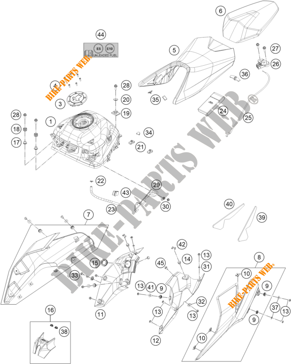 TANK / ZADEL voor KTM 390 DUKE ORANGE - B.D. 2020