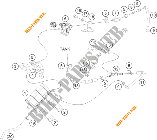 EVAPORATIVE CANISTER voor KTM 390 DUKE ORANGE - B.D. 2019