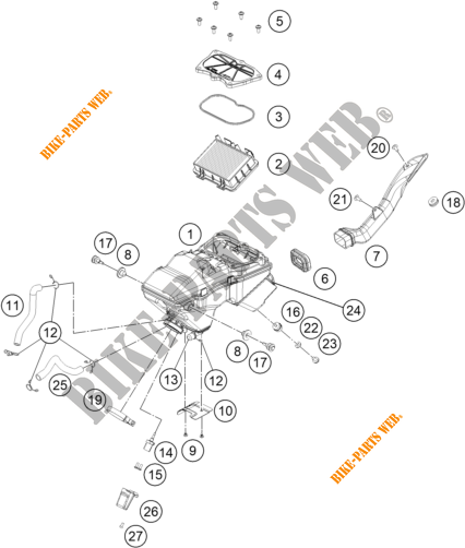 LUCHTFILTER voor KTM 390 DUKE ORANGE - B.D. 2019