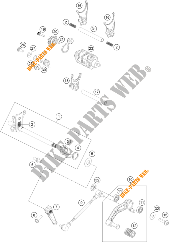 SCHAKEL MECHANISME voor KTM 390 DUKE ORANGE - B.D. 2019
