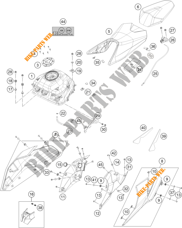 TANK / ZADEL voor KTM 390 DUKE ORANGE - B.D. 2019