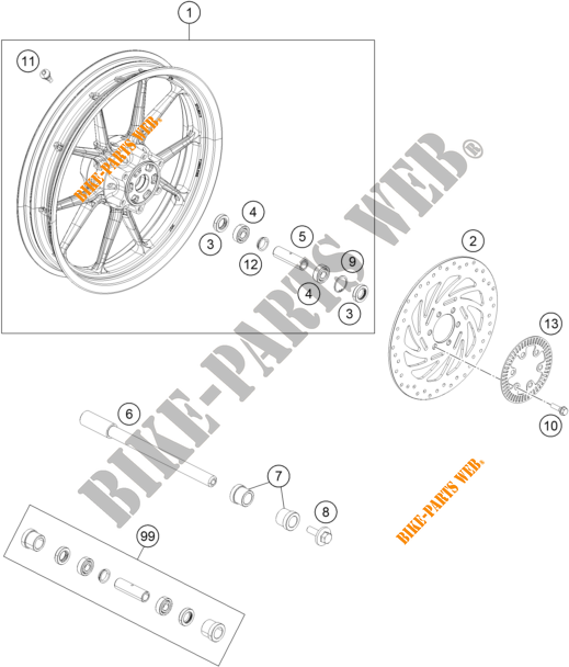VOORWIEL voor KTM 390 DUKE ORANGE - B.D. 2019