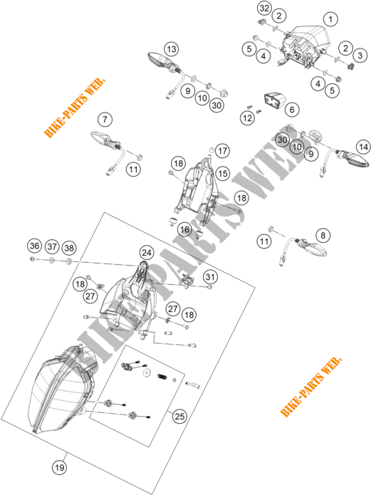 KOPLAMP / ACHTERLICHT voor KTM 390 DUKE WHITE - B.D. 2019