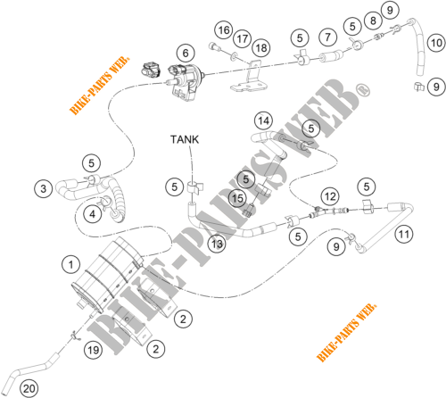 EVAPORATIVE CANISTER voor KTM 250 DUKE ORANGE - B.D. 2020