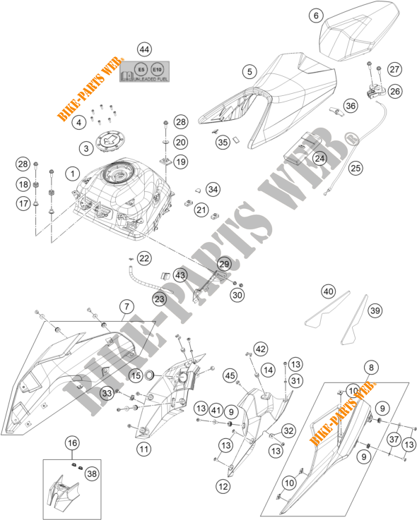 TANK / ZADEL voor KTM 250 DUKE ORANGE - B.D. 2020