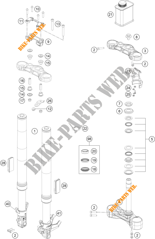 VOORVORK / T STUK voor KTM 250 DUKE ORANGE - B.D. 2020