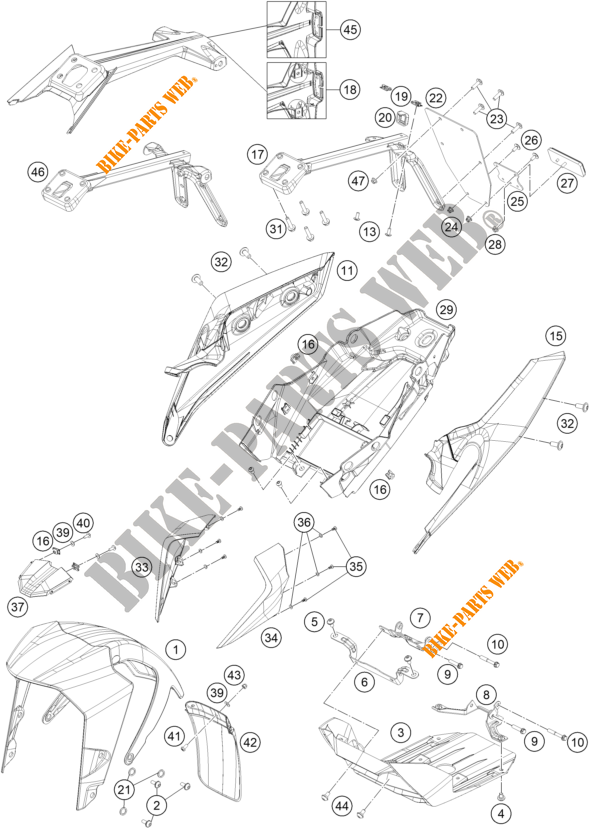 PLASTIC voor KTM 250 DUKE WHITE NO ABS 2019
