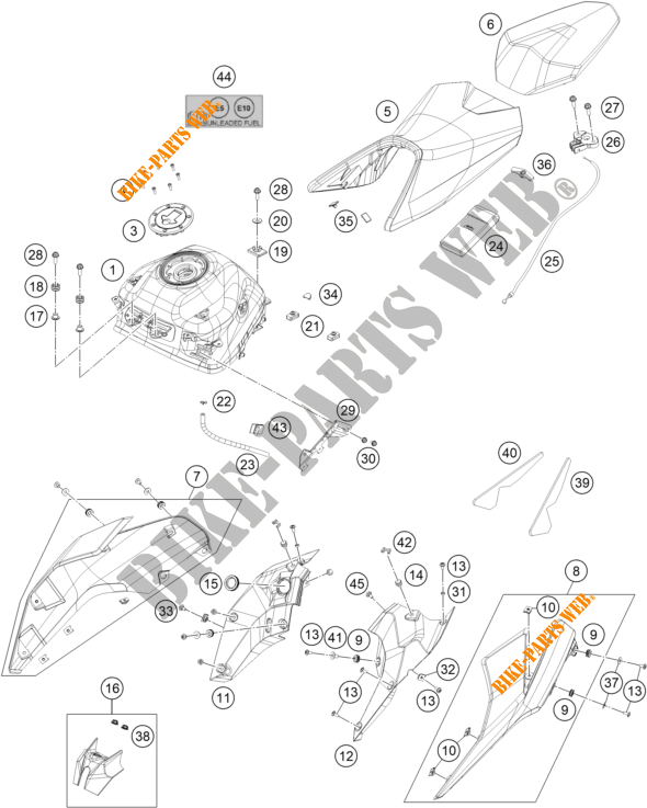TANK / ZADEL voor KTM 250 DUKE WHITE NO ABS 2019
