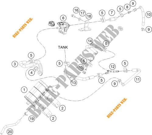 EVAPORATIVE CANISTER voor KTM 250 DUKE ORANGE NO ABS 2019