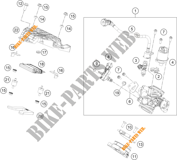 GASKLEP HUIS voor KTM 125 DUKE ORANGE - B.D. 2019