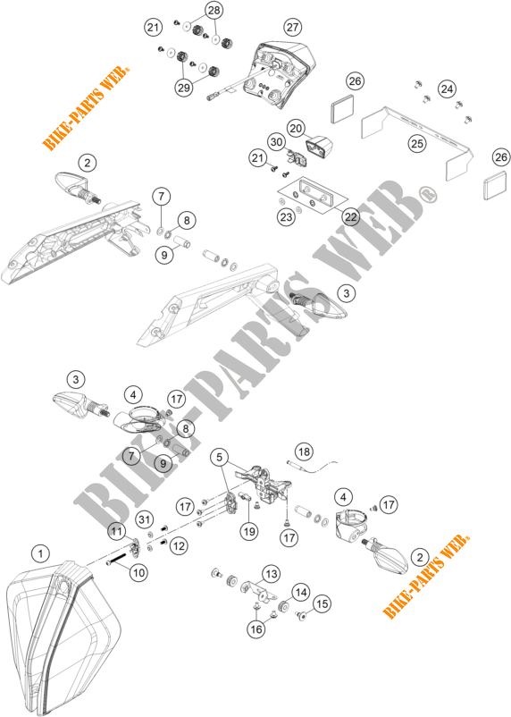 KOPLAMP / ACHTERLICHT voor KTM 1290 SUPER DUKE R ORANGE 2021