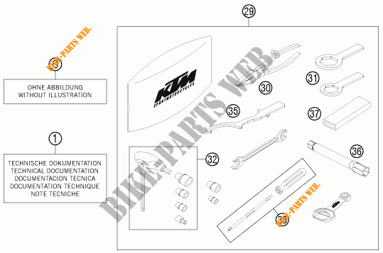 GEREEDSCHAPSET / HANDBOEK / OPTIES voor KTM 690 DUKE R ABS 2016