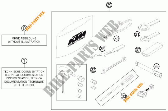 GEREEDSCHAPSET / HANDBOEK / OPTIES voor KTM 690 DUKE R ABS 2015