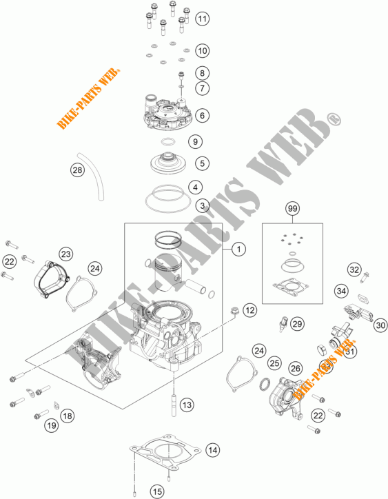 CILINDER / CILINDERKOP voor KTM 125 SX 2024