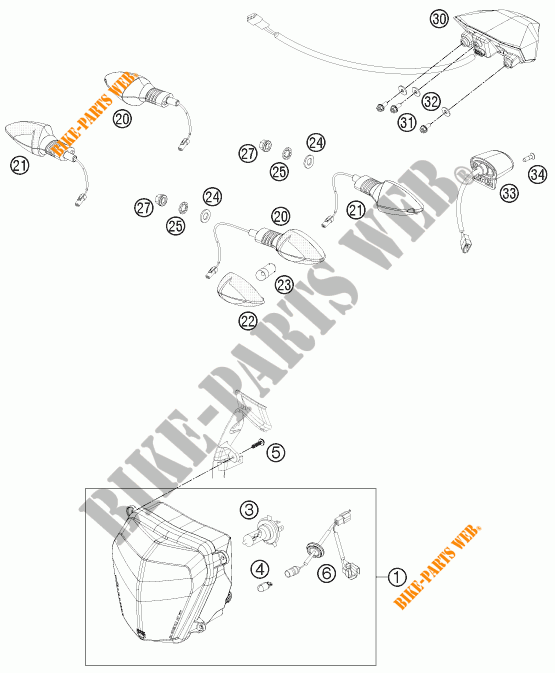 KOPLAMP / ACHTERLICHT voor KTM 690 DUKE ORANGE 2017
