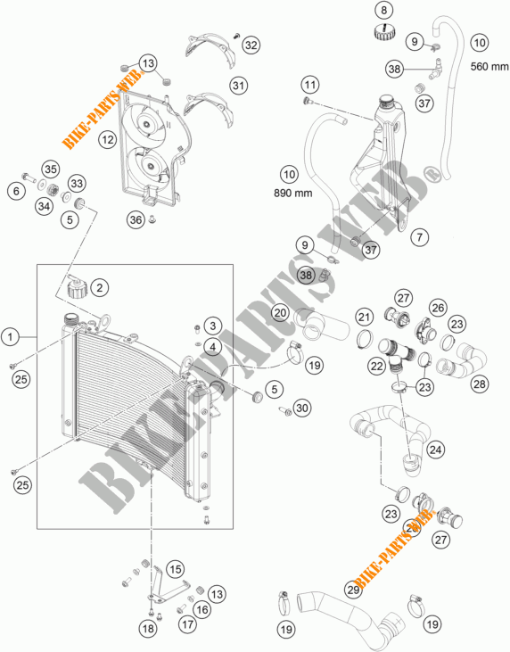 KOELSYSTEEM voor KTM 1290 SUPER DUKE GT ORANGE ABS 2016