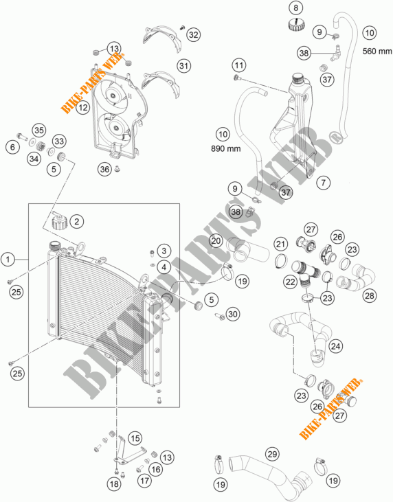 KOELSYSTEEM voor KTM 1290 SUPER DUKE GT GREY ABS 2016