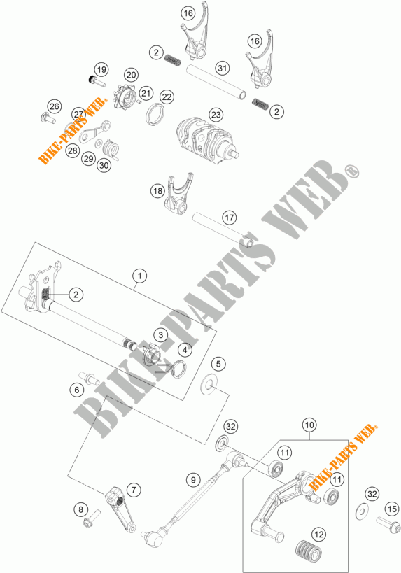 SCHAKEL MECHANISME voor KTM 390 DUKE ORANGE 2018