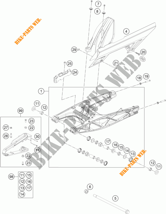 ACHTERBRUG voor KTM 390 DUKE WHITE 2017