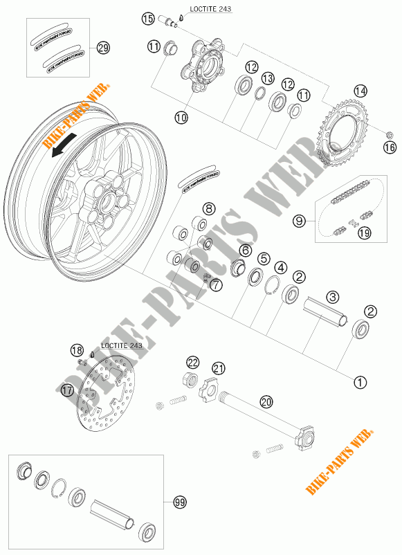 ACHTERWIEL voor KTM 1190 RC8 R TRACK 2012