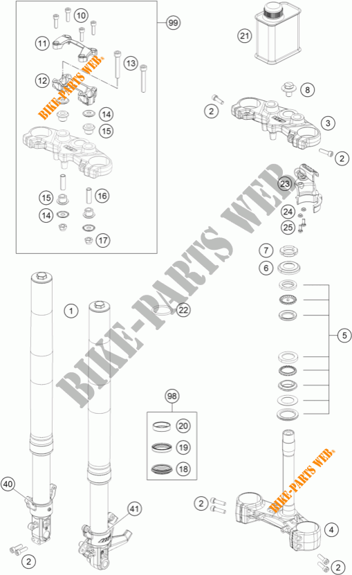 VOORVORK / T STUK voor KTM 390 DUKE WHITE ABS 2014